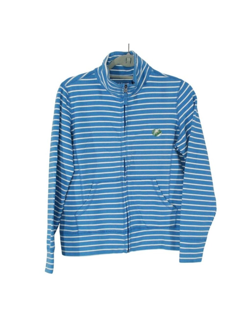 LL Bean Blue Striped Zip Sweatshirt Athletic Top Sporty Activewear S Pet